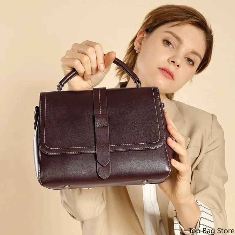 Women's Luxury Top Grain Genuine Leather Shoulder Tote Bag Vegetable-Tanned Convertible Large Capacity Daily Versatile
