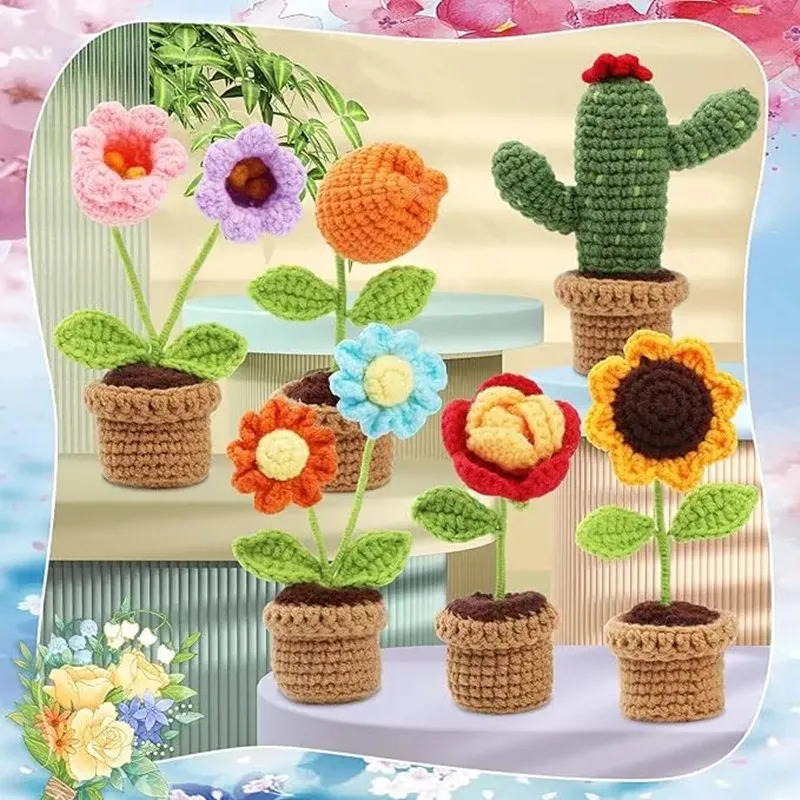 

LMDZ 6Pcs Non-finished Crochet Material Package Flower Crochet Yarn Kit Decorative Home Knitting Set with Instructions