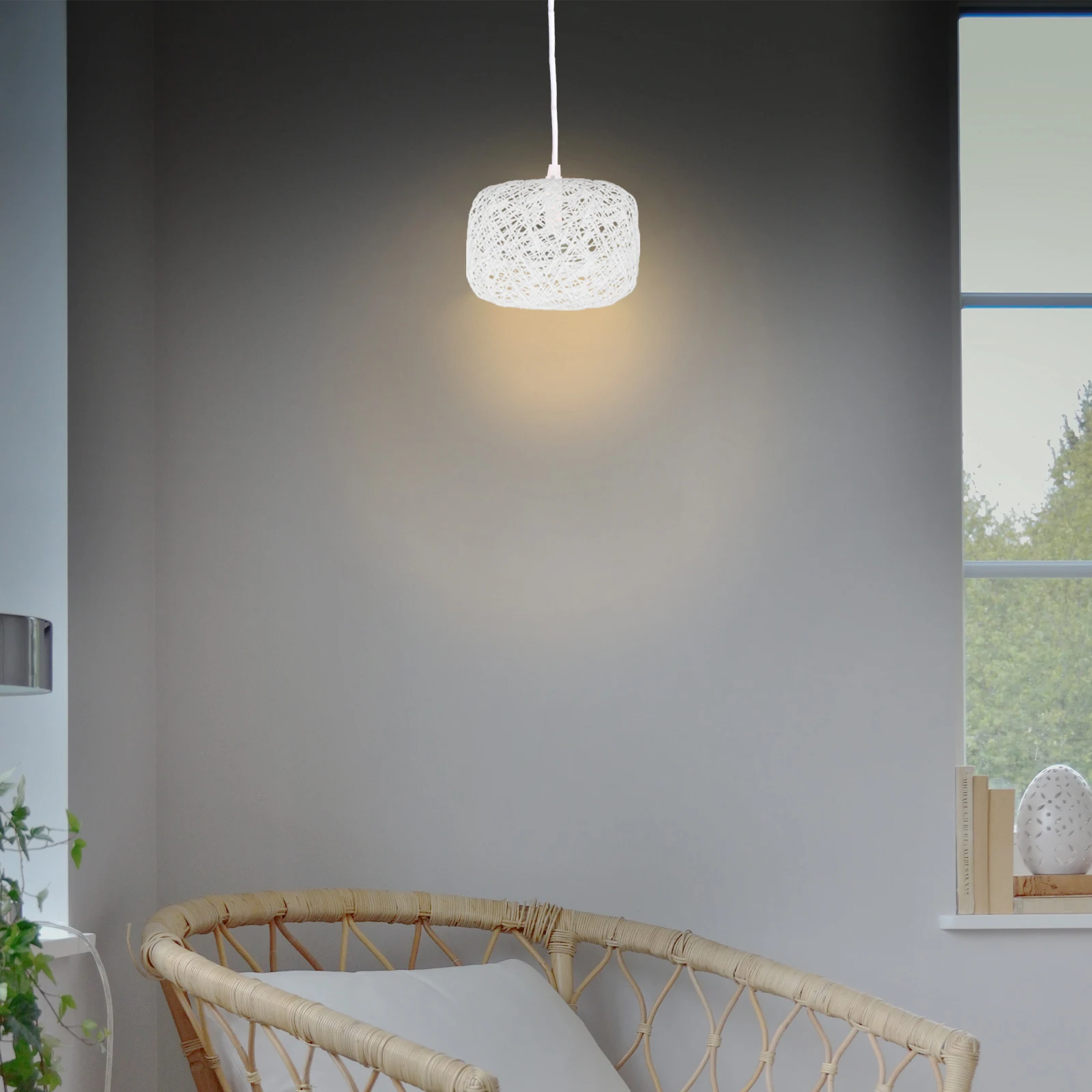 

1 Set Rattan Woven Ceiling Lamp Farmhouse Style Pendant Light Decor For Living Room Bedroom Office Bird Nest Hanging Light Easy