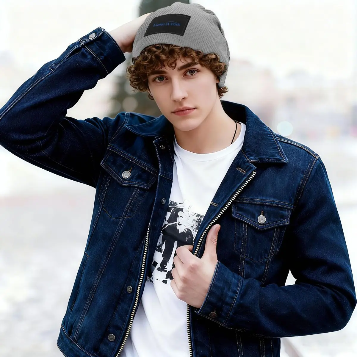 Make A Wish Foundation Of America Waffle Knit Fleece Lined Beanie with PU Leather Patch Unisex Warm Winter Soft Cap