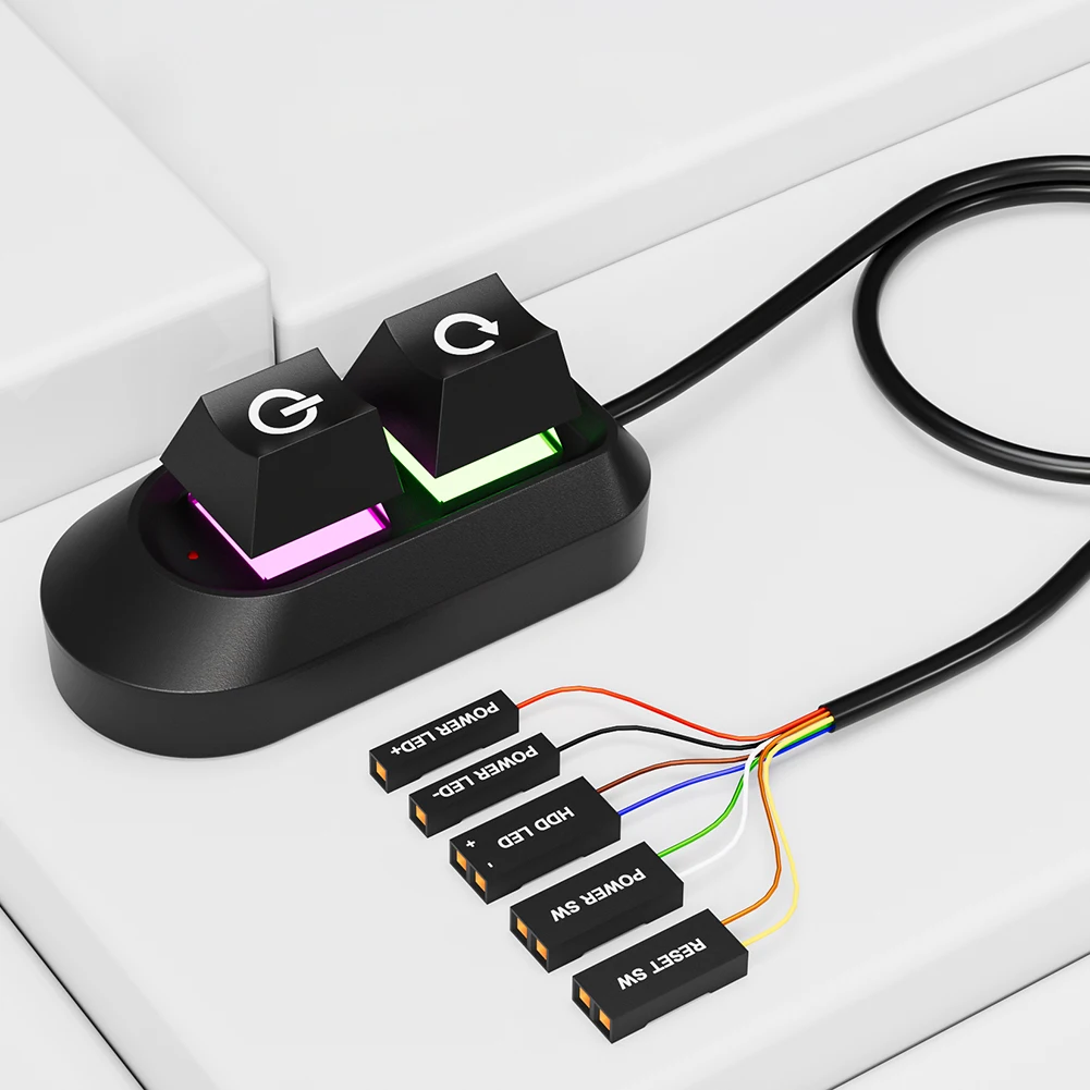 Przycisk Włącznika/Wyłącznika Zasilania PC z Podświetleniem LED RGB 2M, Przycisk Kluczykowy, Przedłużacz do Płyty Głównej Komputera Stacjonarnego