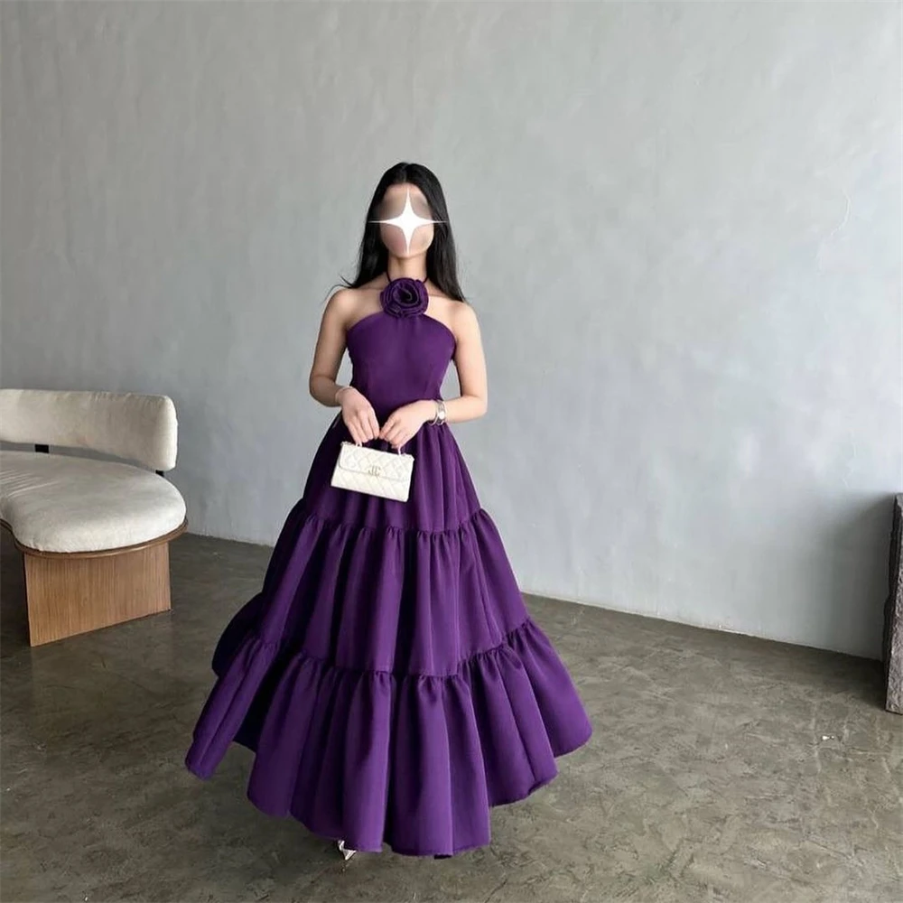 

Customized Fashion Halter Evening Dress Graceful Ankle Length A-Line Homecoming Dress Classic Appliques Jersey Party Dress