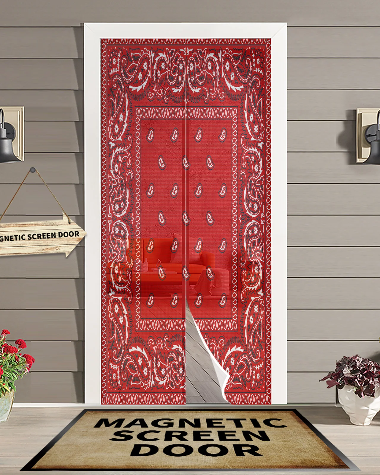 Classic Red Bandana Summer Magnetic Mosquito Net Anti Insect Fly Bug Magnetic Screen Door Curtains