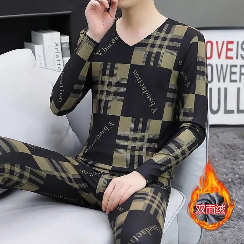 겨울용 보온 내의 세트 프라이머 고급 독일산 벨벳 무봉제 브이넥 롱존스 신상 방한 잠옷 남성용 수면복