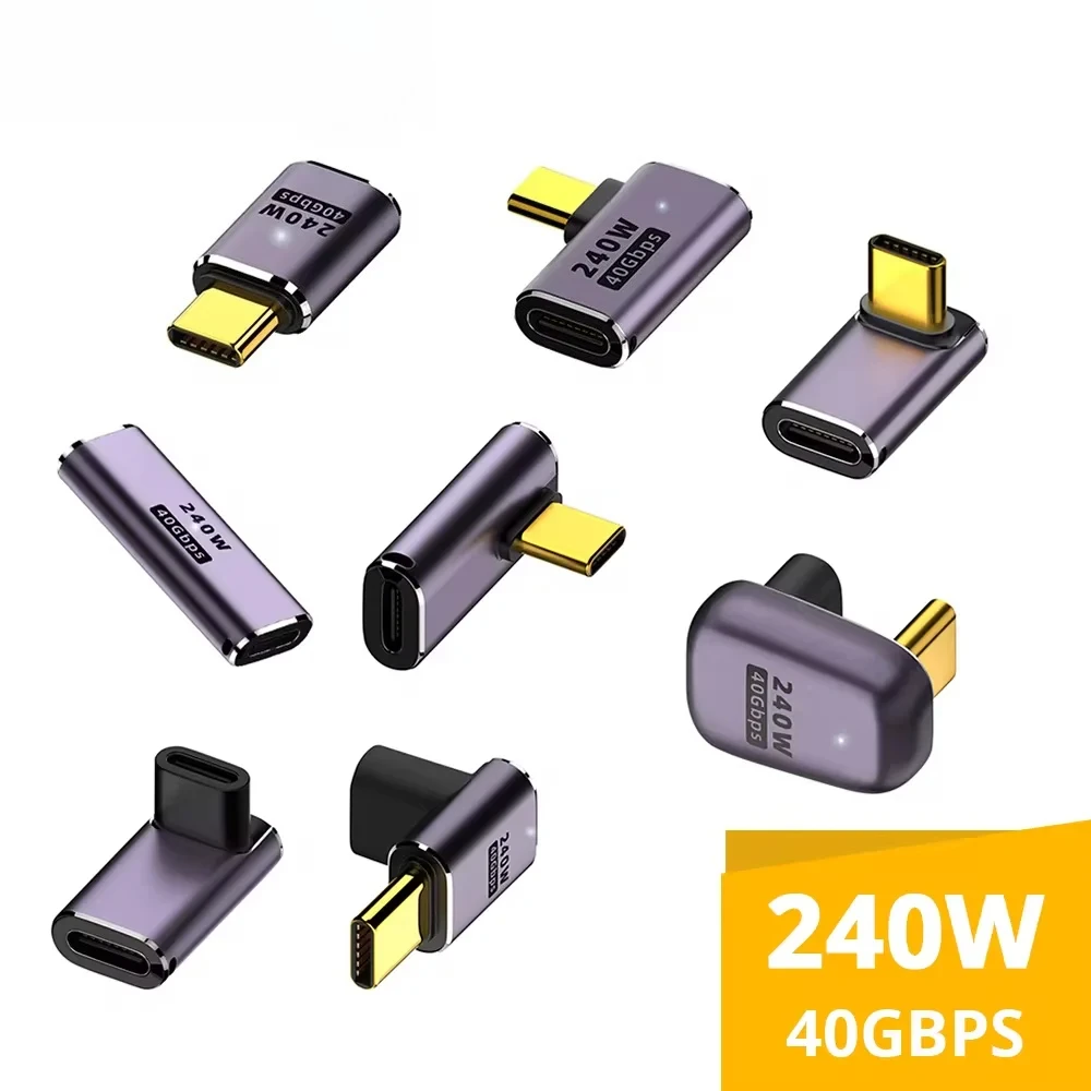 Adaptador USB4.0 Tipo C 240W PD Carregamento Rápido Transferência de Dados Vídeo 8K@60Hz Conversor USB C OTG de 90/180 Graus para Laptop e Celular