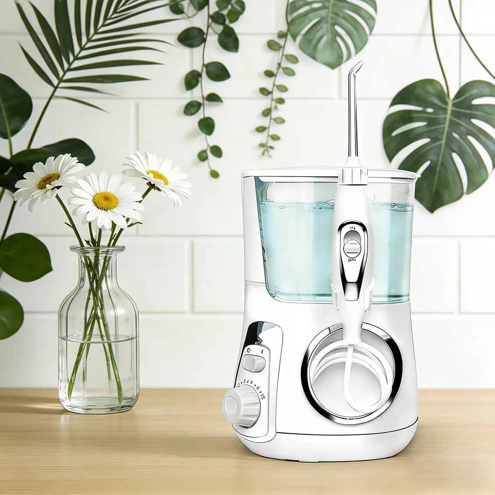 

800ML Large Tank Electric Oral Irrigator, 10 Modes 5 Nozzles Desktop Water Flosser, Remove Plaque Bad Breath Teeth Cleaner