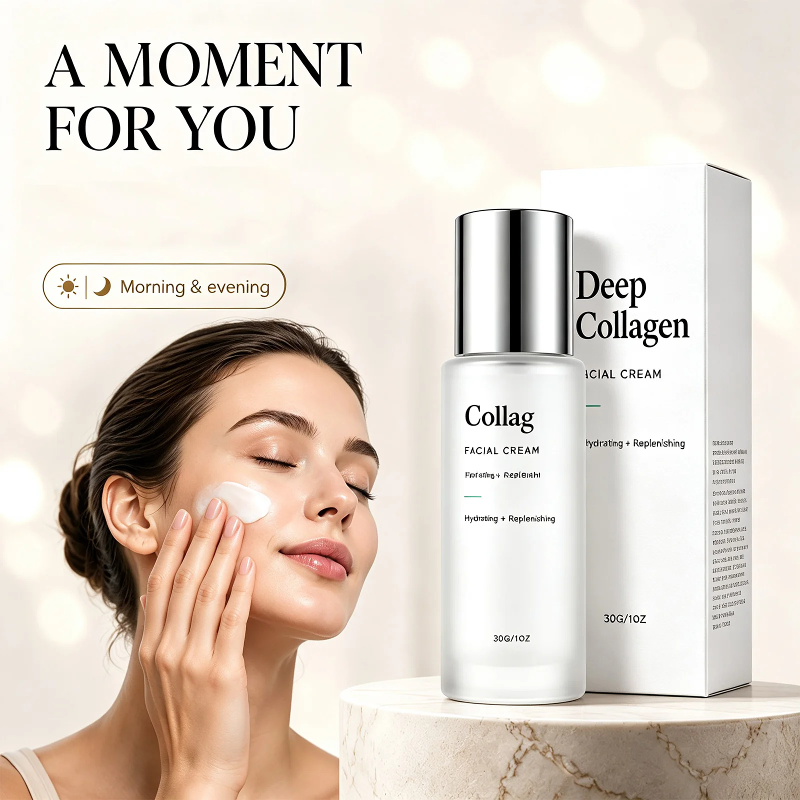 Deep Collagen Hydrating Facial Cream 30g Moisturizing Smooth Skin Texture Visibly Radiant Lightweight Daily Care All Skin Types