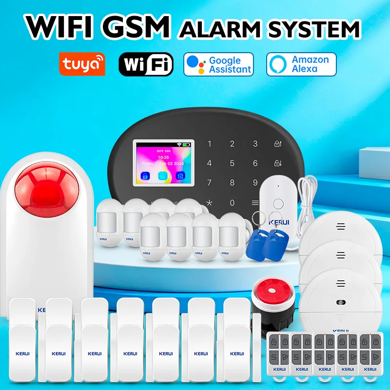 

KERUI Tuya Smart Life GSM WiFi Home Alarm Security Protection Alexa Motion Door Magnetic Sensor Alarm Security System Kit