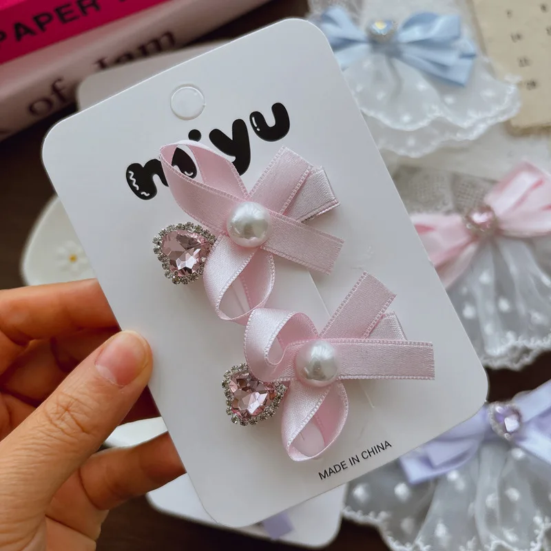 Sweet Princess Lace Bow Fabric Hair Clip Cute Side Bangs Press Clip for Girls Hair Claw Adorable Child Hair Accessories image 2