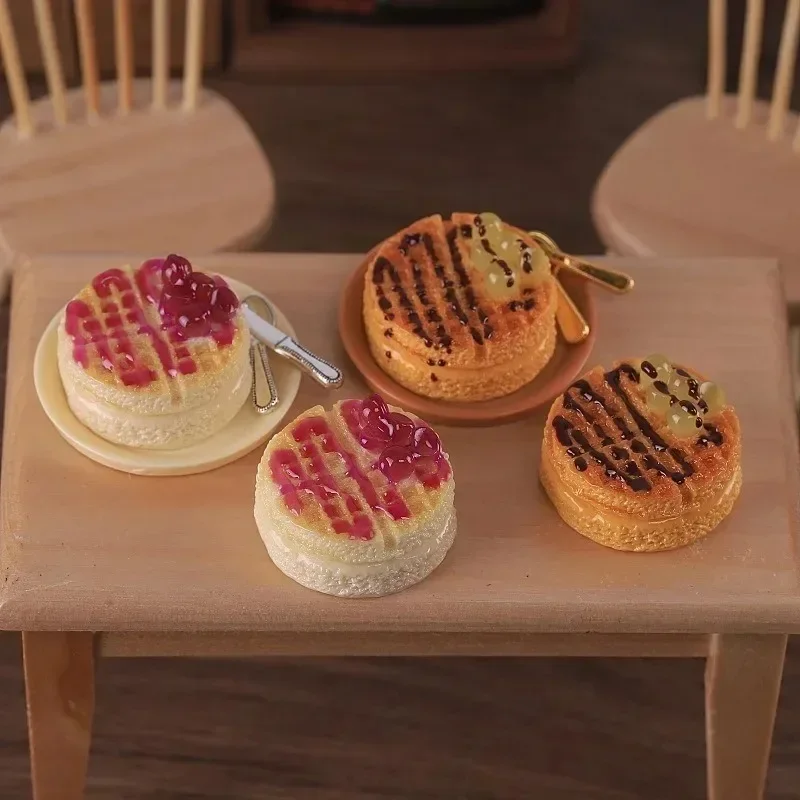 10Pcs Dollhouse Miniature Resin Waffle With Jam Cake Model, Mini Fake Food DIY Scene Decoration Accessories