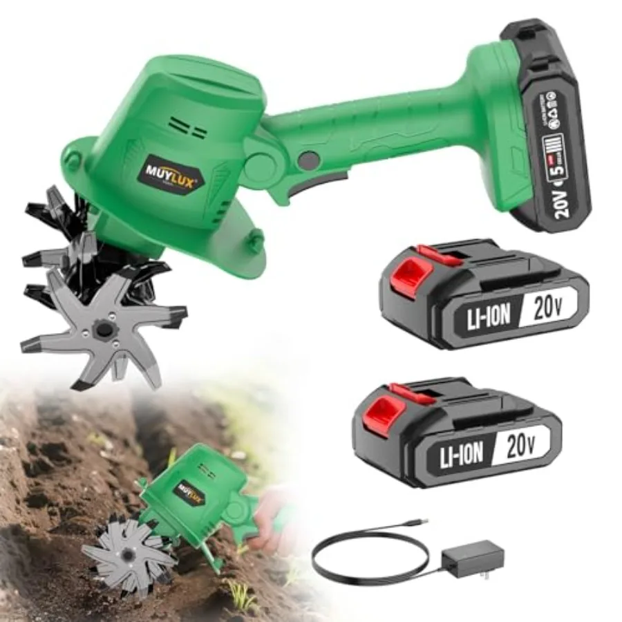 

20V Cordl Tiller Cultivator for Gardening, Electric Garden Tiller with 2 x 2.0Ah Batteries and Charger, Garden Rototiller for L
