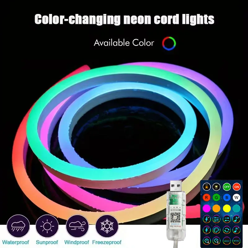 USB RGBIC Neon LED Strip Lights with Bluetooth APP Control Music Sync Waterproof Flexible Tape for Gaming Room Party Decor