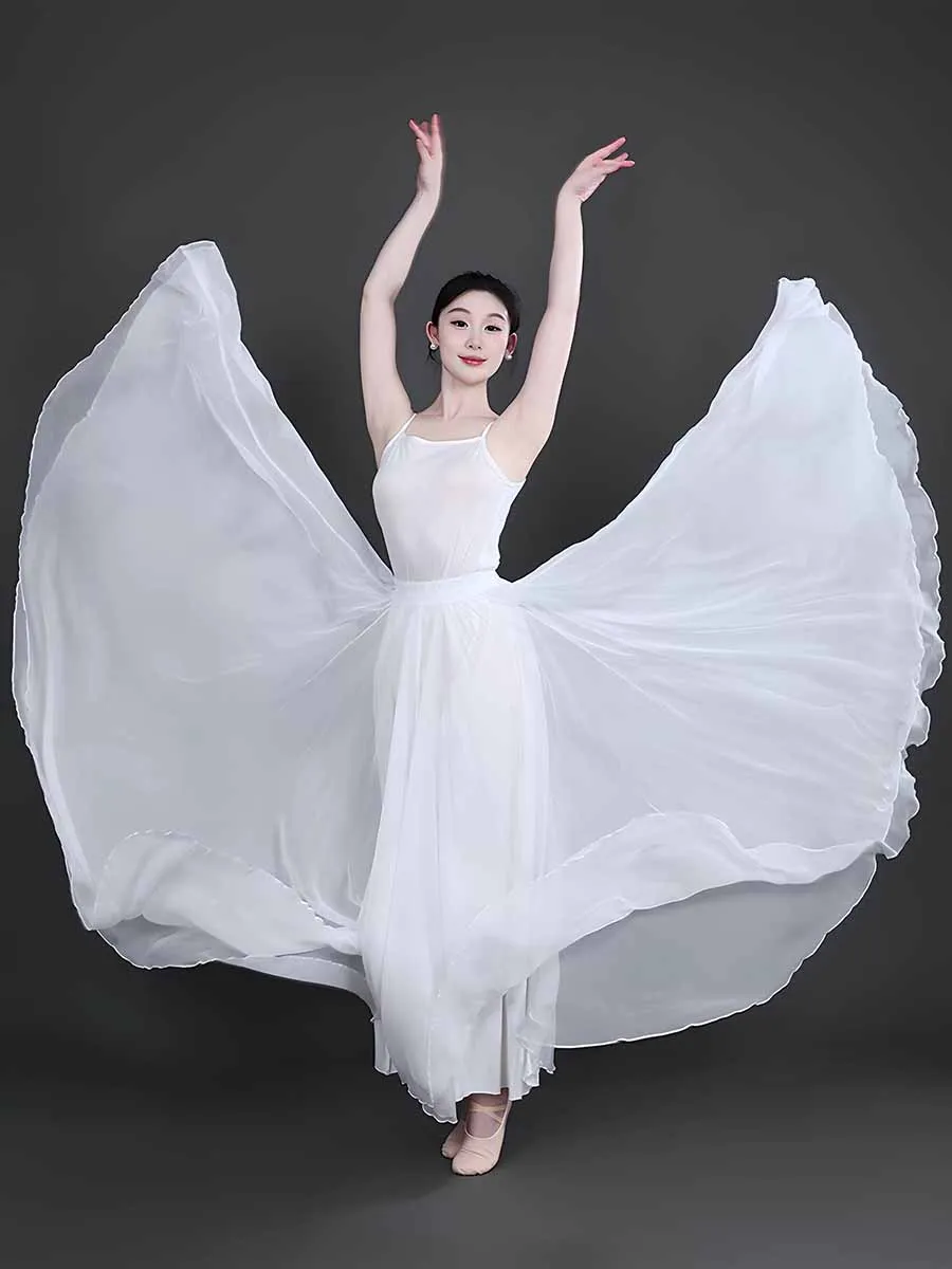 

Women's 1080-degree white Tencel classical modern lyrical ballet dance skirt for performance and practice