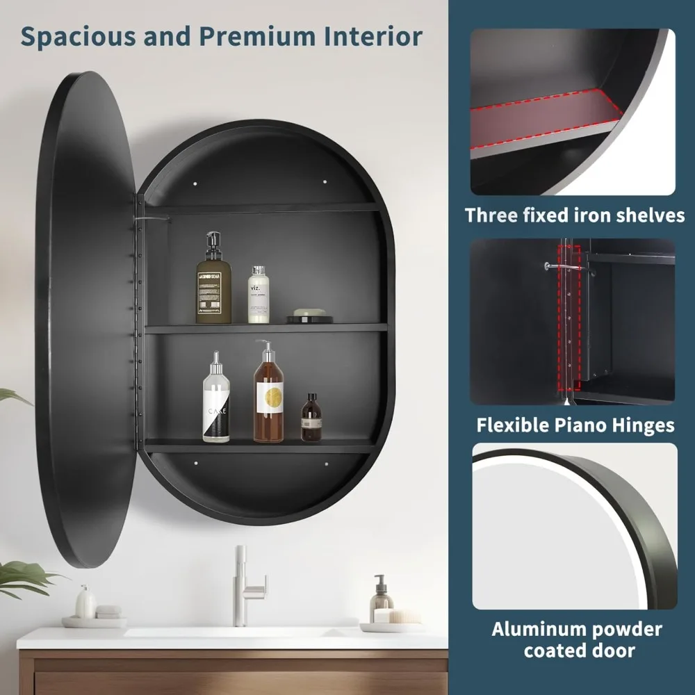 Movo 24 Inch x 36Inch Black Oval Mirror Medicine Cabinet Bathroom Wall Storage Cabinet Mirror Surface Mount