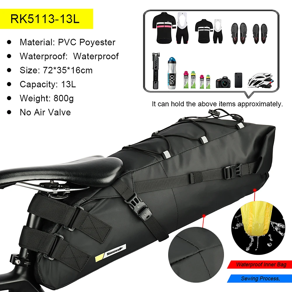 10L/13L Large Capacity Bike Saddle Bag Waterproof MTB Road Bicycle Cycling Tail Rear Bag Foldable Trunk Pannier Black Yellow