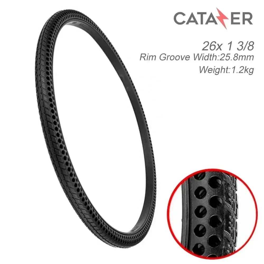 CATAZER 26 Inch Honeycomb Solid Tire Non Inflation Perforated Shock Absorbing Tyre 26*1 3/8 MTB Solid Fixed Gear Road Bike Tire