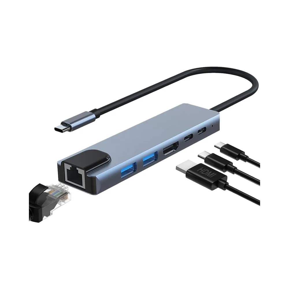 5 peças 6 em 1 hub usb c com 4k hdmi 100w pd gigabit ethernet 3 portas usb para macbook ipad dell xps adaptador universal de superfície