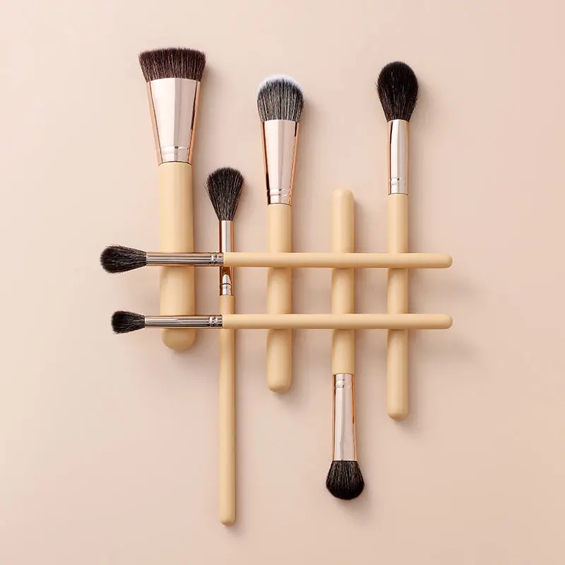 مجموعة فرش مكياج نباتية مكونة من 13 قطعة، فرش شعر الماعز ذات نهاية مزدوجة، جودة احترافية لمكياج الكراميل