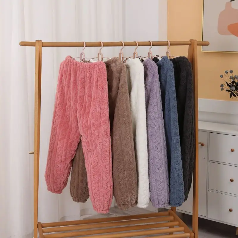 

Sweet Home Pants Can Be Worn Outside Fall and Winter Twist Pattern Coral Fleece Thickened Warm Casual Facecloth Pajama Pants MS