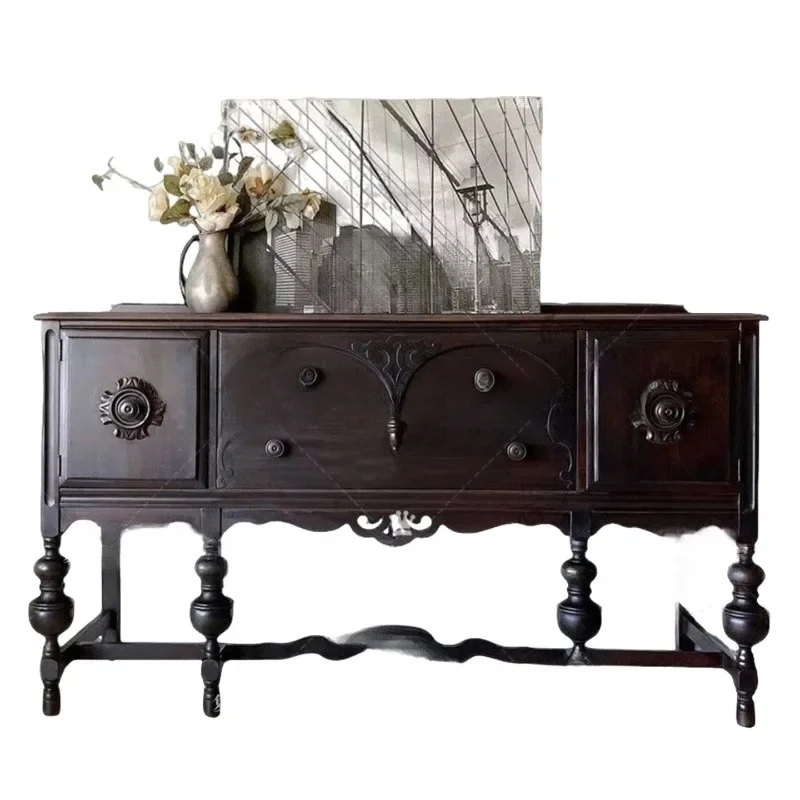 French retro solid wood carving flower porch cabinet small apartment living room locker home decoration cabinet birch