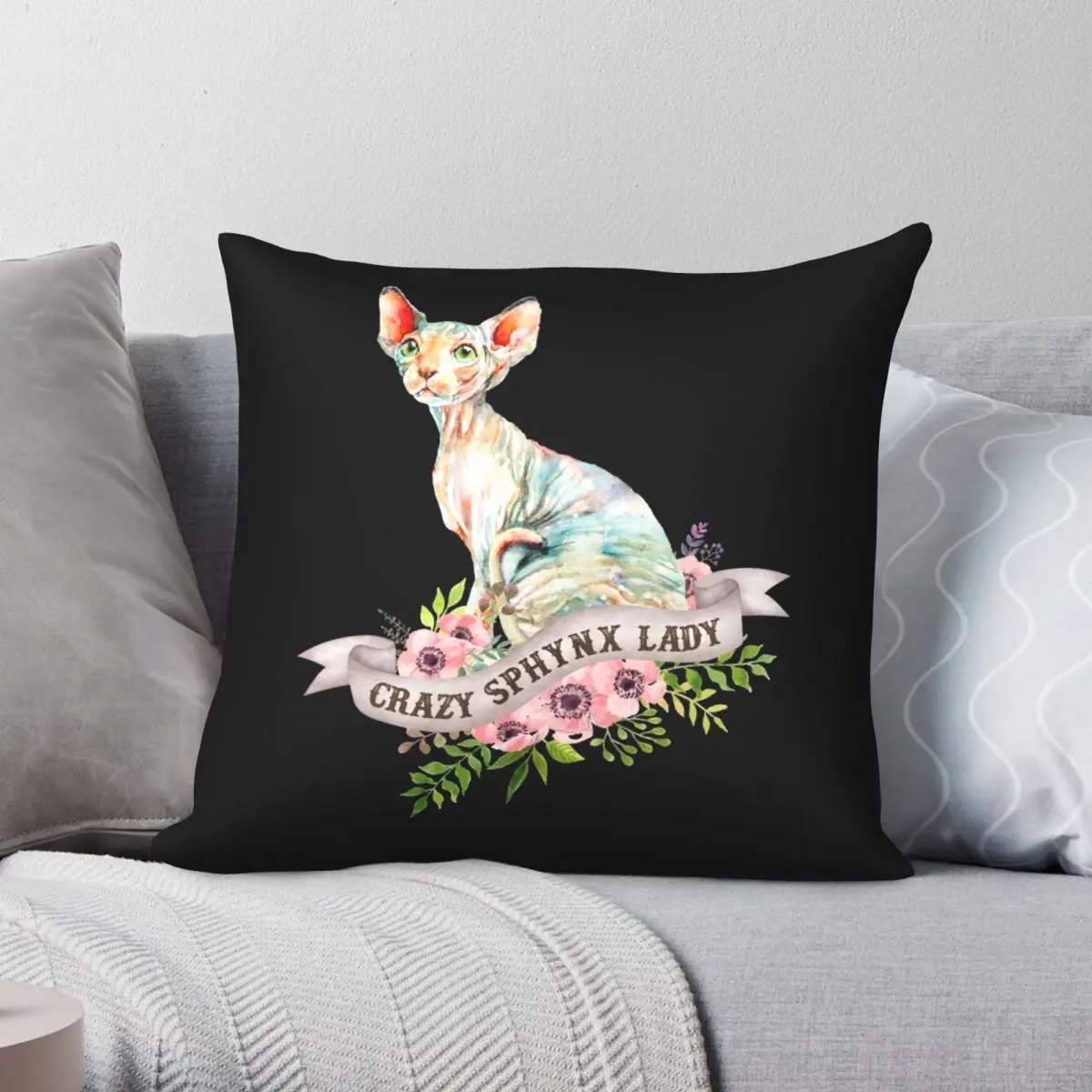 Crazy Sphynx Lady Square Pillowcase Polyester Linen Velvet Pattern Zip Decor Throw Pillow Case Home Cushion Cover Wholesale