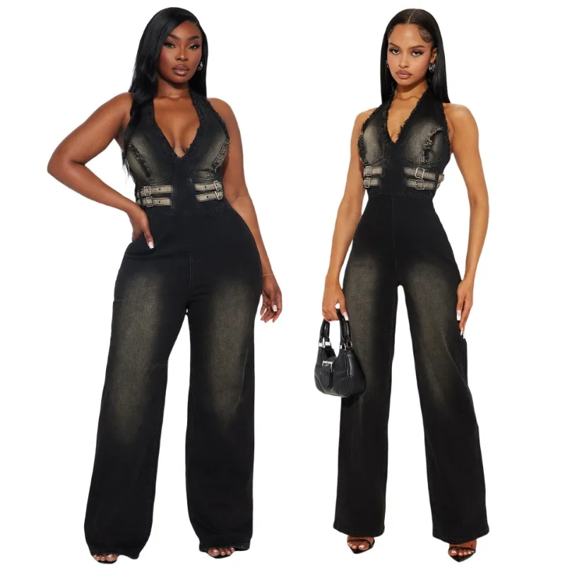 

Women's Summer Jumpsuit Festival Outfit Pants Skinny Denim Hanging Neck Slim Loose Leisure Comfortable Brand Fashion Design New