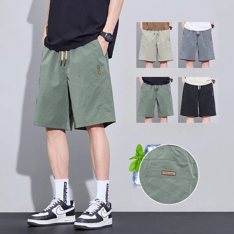 

Брендовая одежда: Новые мужские летние шорты из ледяного шелка, модные свободные шорты, дышащие, быстросохнущие, с удобной посадкой