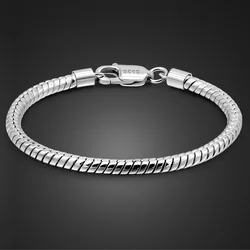 Smooth 3MM 4MM Round Snake Chain Bracelet 100% 925 Sterling Silver Men Women Teen Boy Girls 6.3