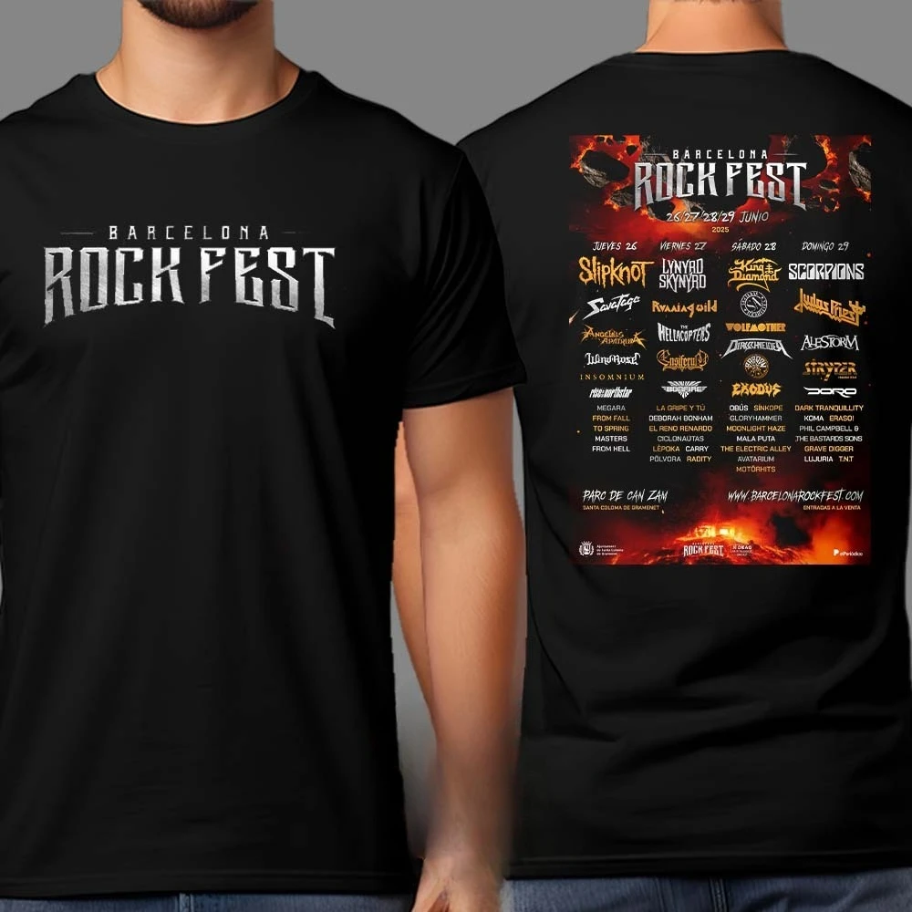 تي شيرت برقبة دائرية مع مهرجان الروك الإبداعي - رسومات مستوحاة تتميز بفن مهرجان الروك برشلونة لعشاق الموسيقى
