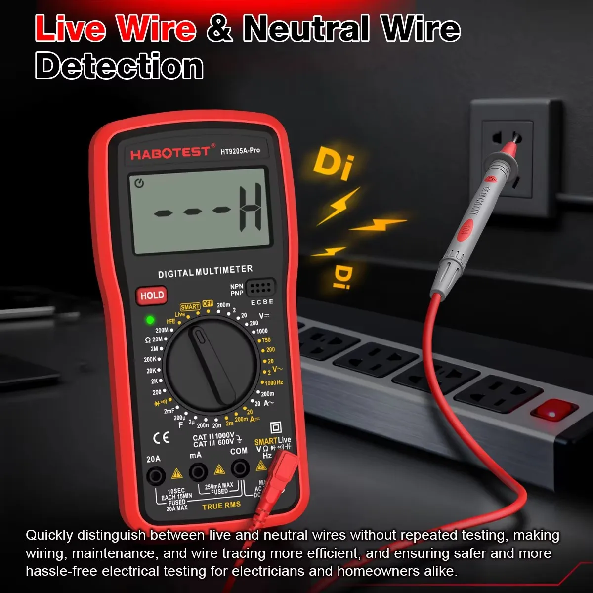 HABOTEST HT9205A-PRO True RMS Digital Multimeter 2000 Counts AC/DC Voltage Current Resistance Capacitance Electrician Tester