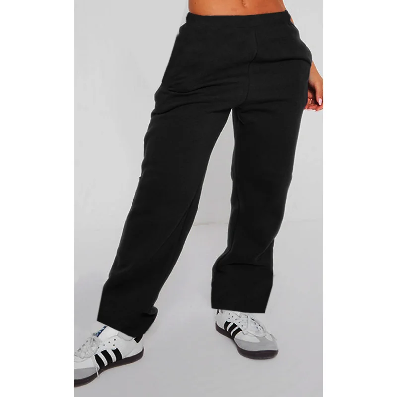 2025 سراويل أنيقة عادية الخصر مستقيمة الساق للنساء مرونة الخصر التخسيس الصلبة الأسود مكتب السراويل اليومية #3