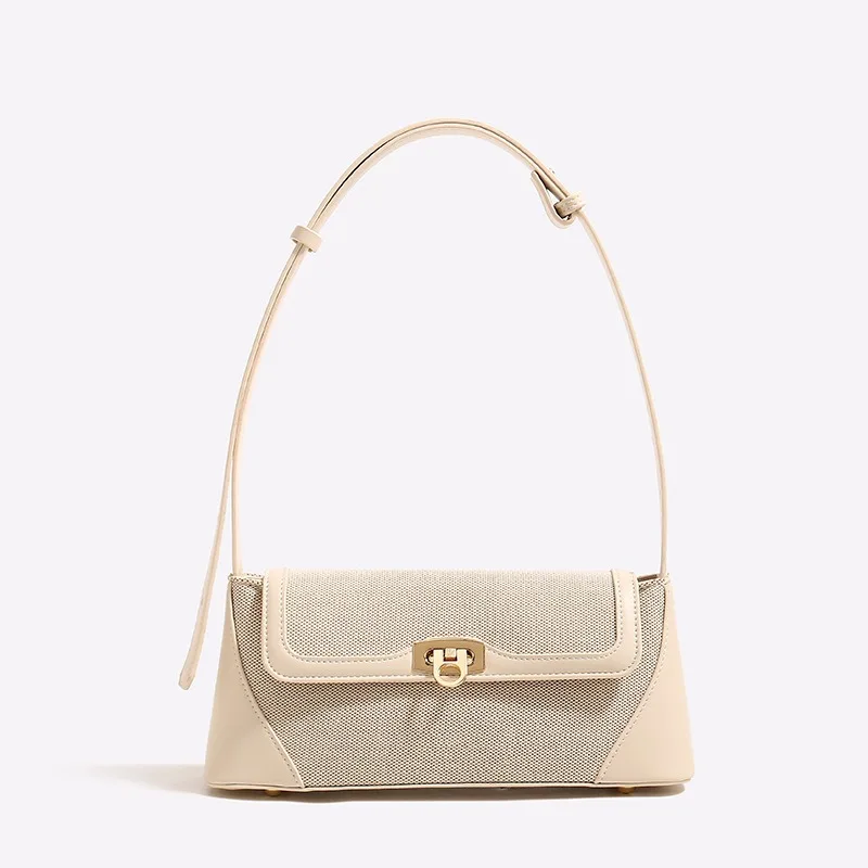 Women Shoulder Bag, New Niche Design Vintage Underarm Bag, Textured Canvas Splicing Single Shoulder Crossbody Purse