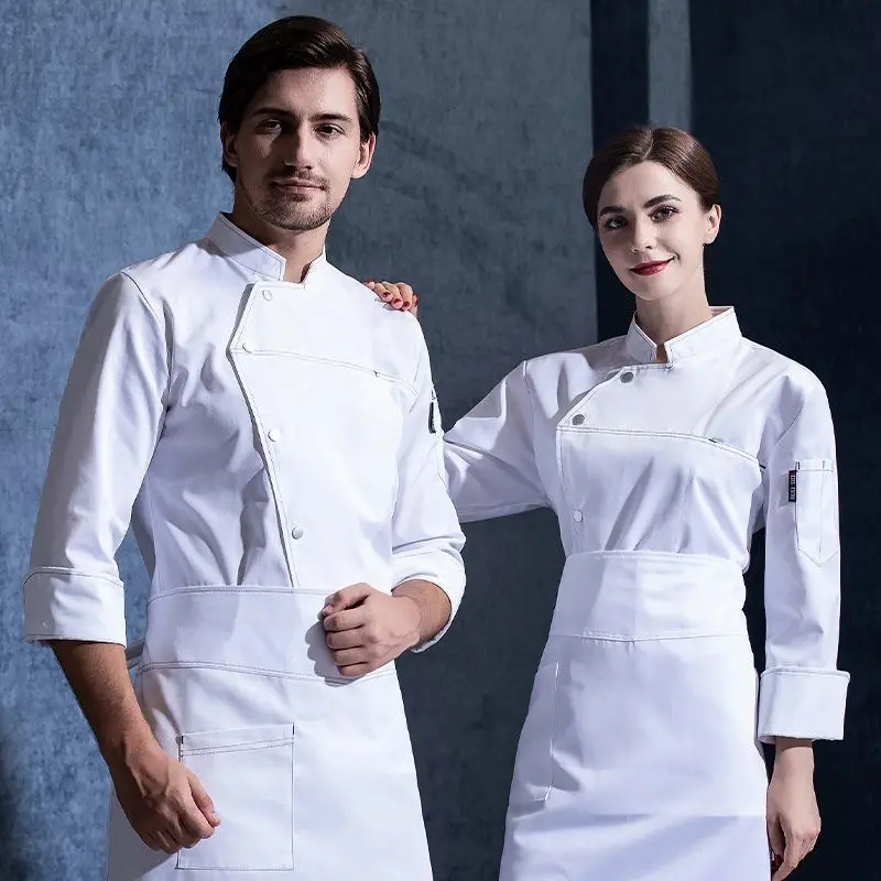 Men Black Chef Coat Women Long Sleeve Apron Chef Jacket for Summer Head Chef Uniform Restaurant Hotel Kitchen Cooking Clothes