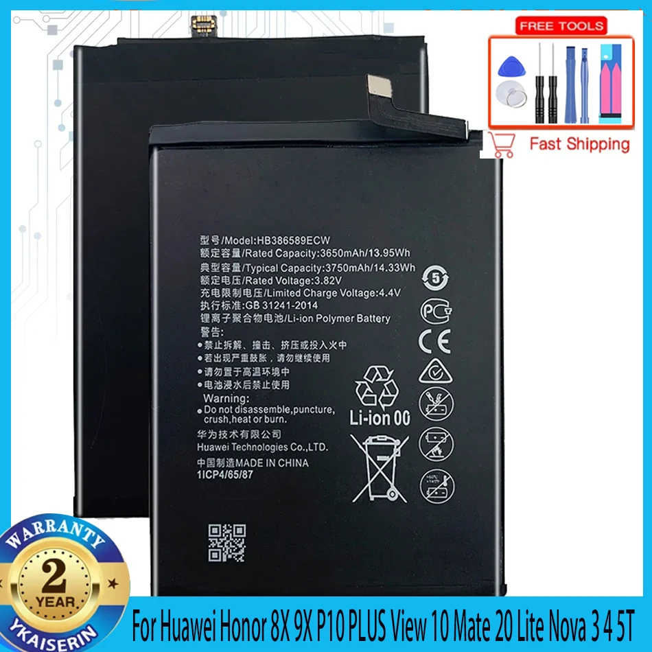 HB386589ECW 3750mAh Rechargeable Phone Battery For Huawei Honor 8X 9X P10 PLUS View 10 Mate 20 Lite Nova 3 4 5T