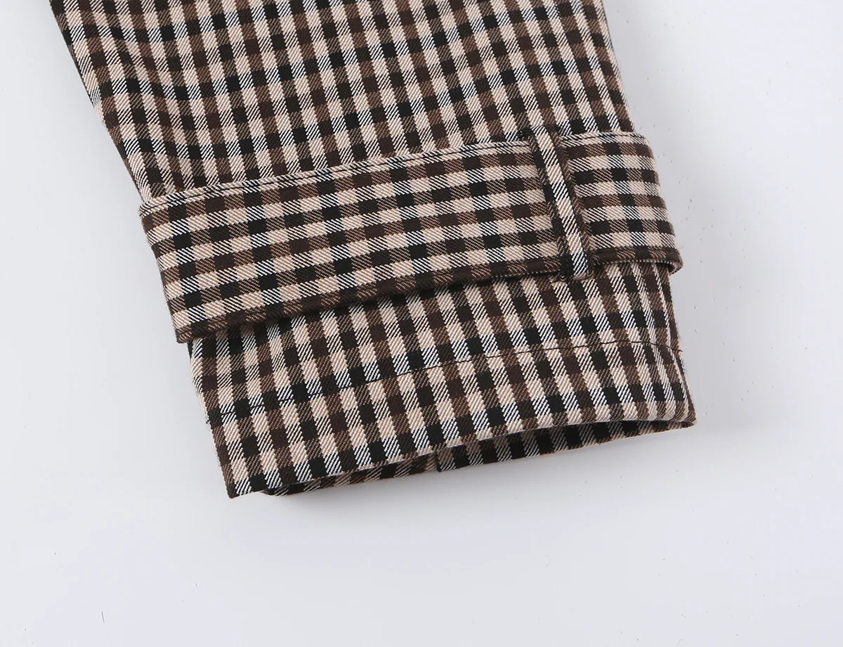 TFMLN Damen-Trenchcoat im Karomuster, Jacke mit Kordelzug zur Taillenbetonung, Umlegekragen, lockerer Schnitt, lange Ärmel, Knopfleiste, modische Oberbekleidung. – Detail 8
