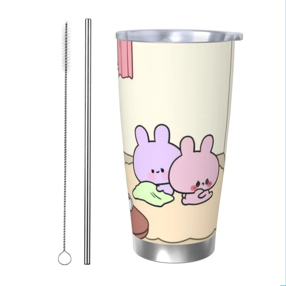 Asamimichaan Cute Asamimi 20oz Stainless Steel Car Mug Straw Thermal Iced Travel Cup Vacuum Insulated Coffee Hot Cup