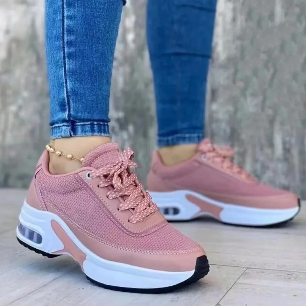 

2023 Spring New Women's Wedge Sneakers Thick Sole Casual Shoes Breathable and Comfortable Outdoor Running Shoes Zapatos De Mujer