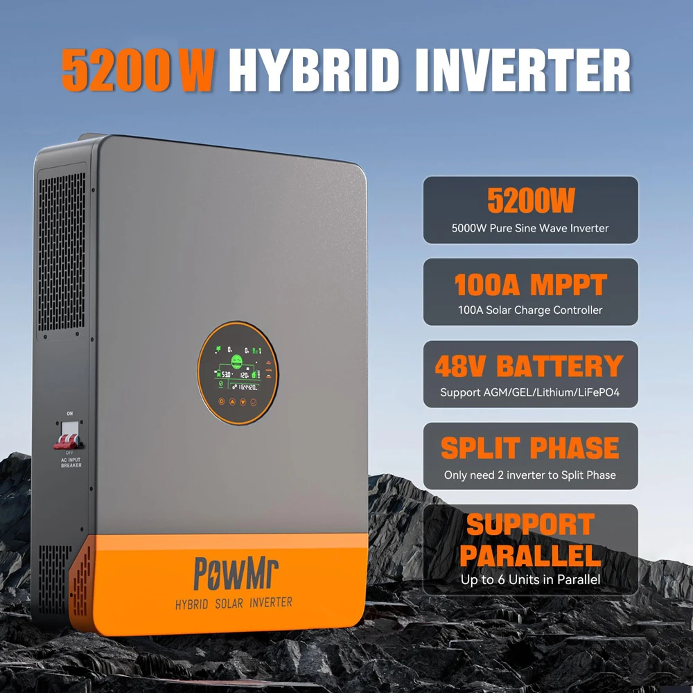 PowMr USA 5.2KW 48V 110Vac الهجين العاكس للطاقة الشمسية يمكن أن تقسيم المرحلة 220Vac الناتج عند موازية موجة جيبية نقية MPPT 100A PV 500Vdc #2