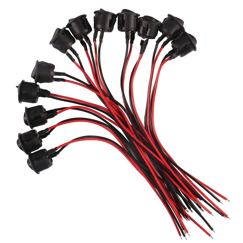 5Pcs Circle Rocker ON/Off interruttore SPST 20mm Mini 12 Volt interruttore a levetta 12 V per auto Automotive RV 2 Pin interruttore cablato On Off