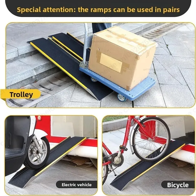 Folding ramp for electric vehicles, motorcycle loading and unloading, barrier-free ramp