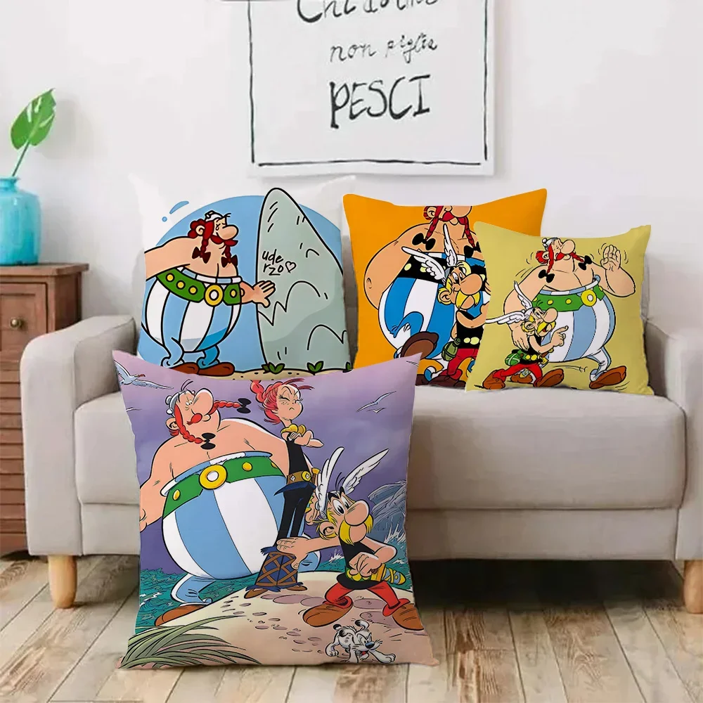 Adventure Comic Asterix And Obelix Pillow Covers Cartoon Sofa Decorative Home Double-sided Printing Short Plush Cushion Cover