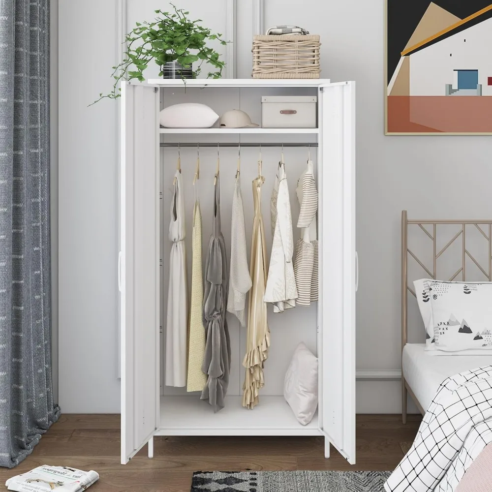 خزانة ملابس معدنية من MIOCASA، خزانة تخزين فولاذية مع بابين لغرفة النوم وغرفة المعيشة - رف واحد (أبيض) #1