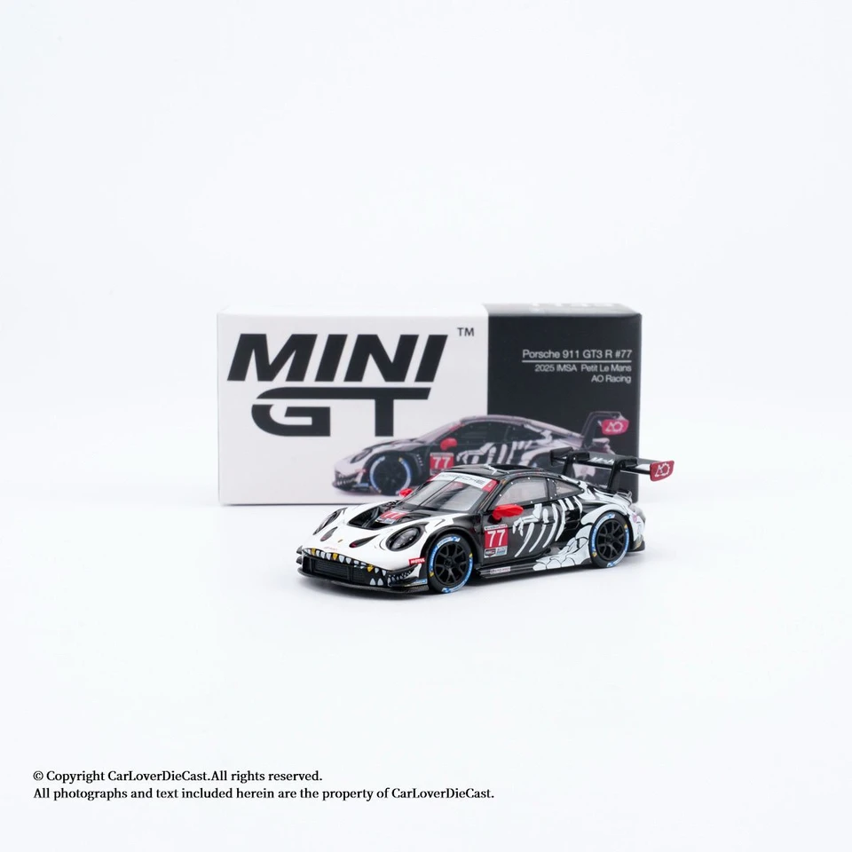 Em estoque MINI GT 1:64 Porsche 911 GT3 R # 77 GTD PRO AO Racing