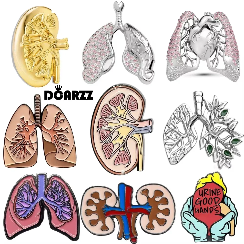 DCARZZ دبابيس الرئة والكلى الطبية دبابيس علم الأحياء التشريح مجوهرات التلبيب على ظهره شارة الطب لممرضة الطبيب