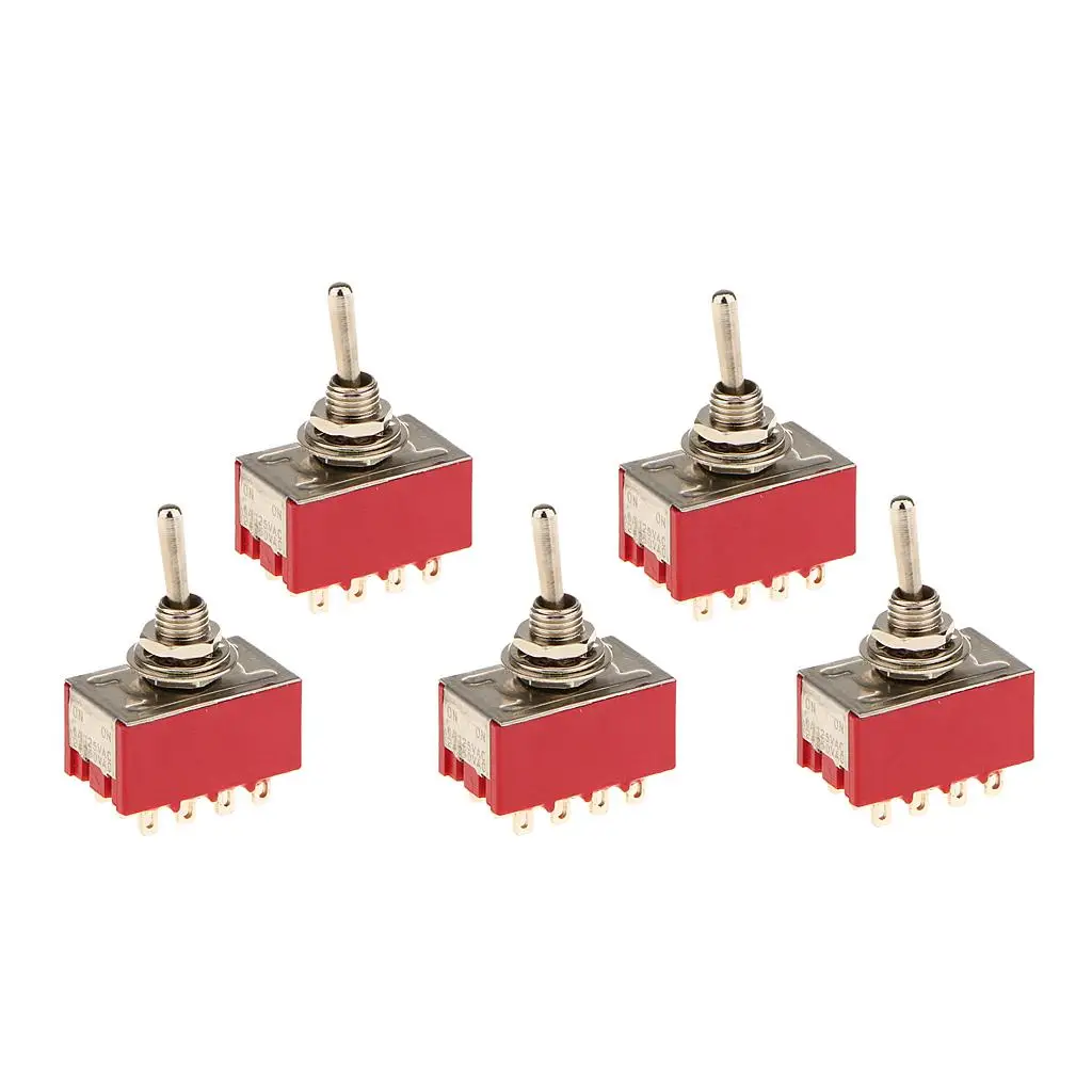 On/On Small Mini Toggle Switch 12 PIN Model 4PDT Red Pack of 5