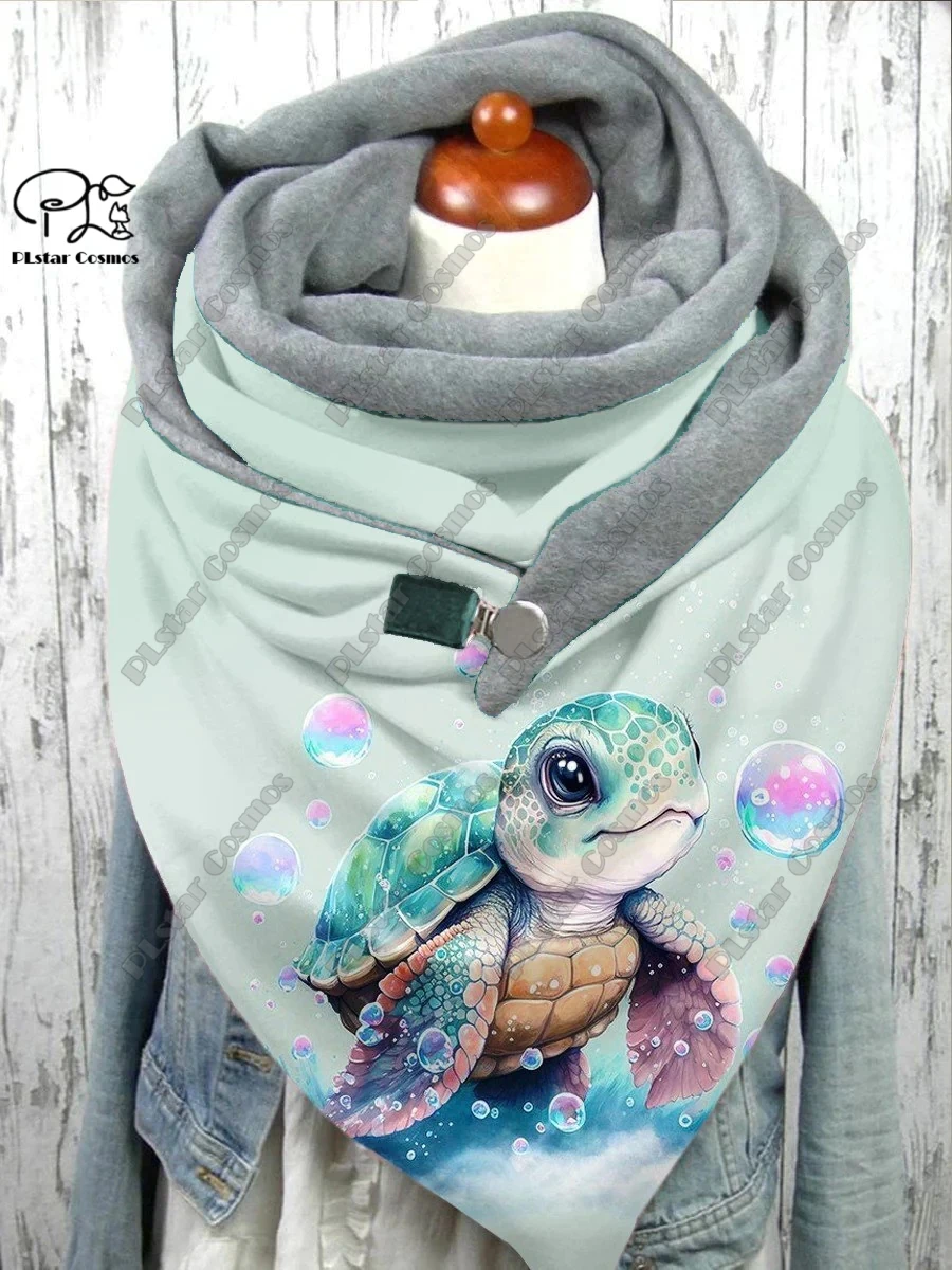 3D printed animal series cute turtle raccoon sloth pattern printed warm shawl scarf spring and winter large triangle scarf