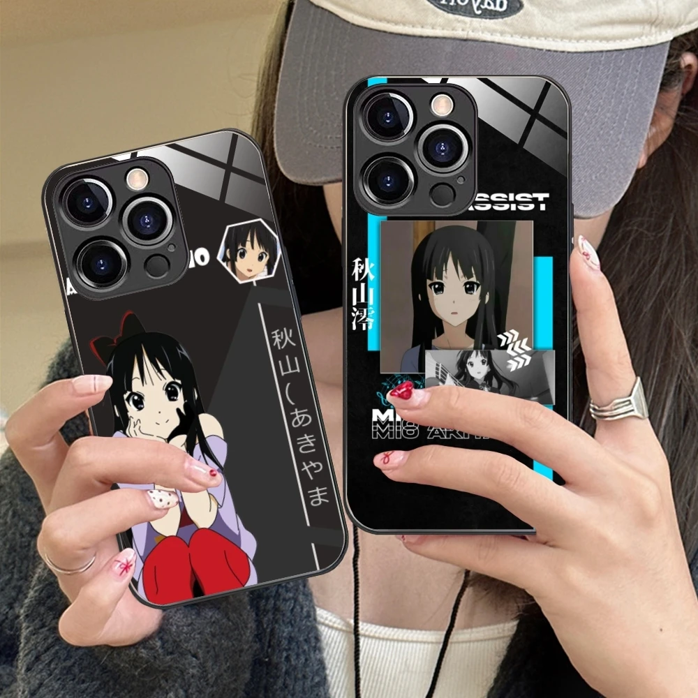 K-ON Mio Akiyama Mobile Cell Phone Case for iPhone 15 14 13 12 11 X XR XS 8 Pro Max Plus Mini PC Glass Phone Cover Shell