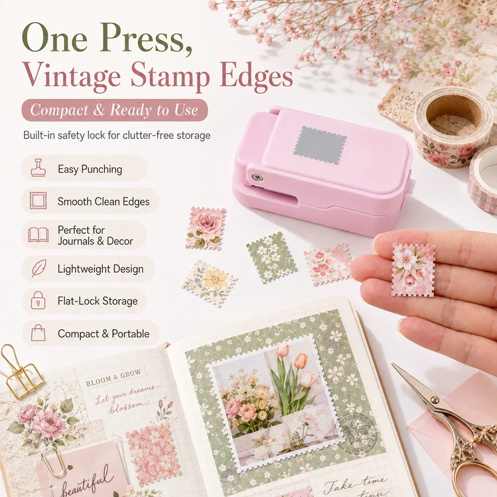 1x0,8 Zoll Briefmarken-Kantenstanzer, stapelbare Bastelstanzer mit präzisem Ausstanzdesign für Scrapbooking und Kartenherstellung – Detail 7