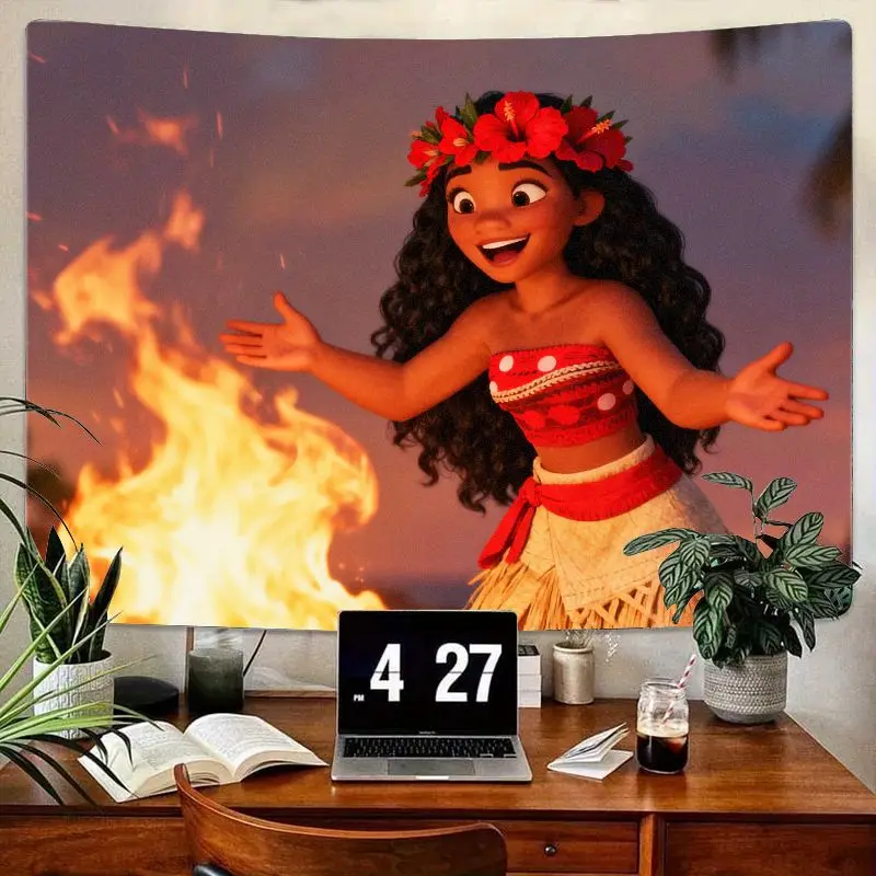 

1 шт. гобелен Disney Moana Adventure, настенное искусство с яркой полинезийской огненной сцены для детской комнаты, декора спальни, настенное подвесное искусство из полиэстера