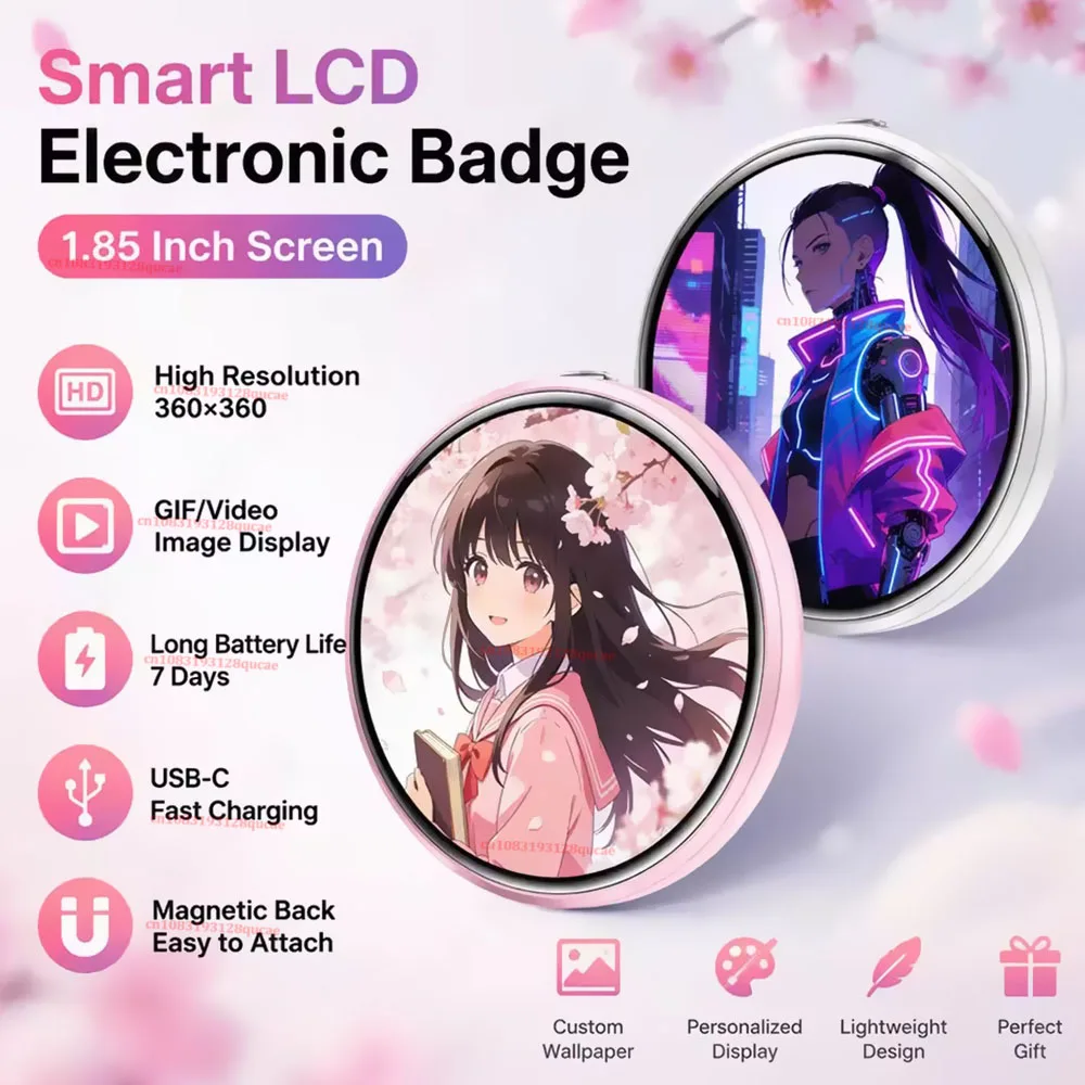 For E-Badge HD Dynamic Display Smart Pin For E-Badge Bluetooth Anime Digital Pin with App Control for Photos & Animations Bw01